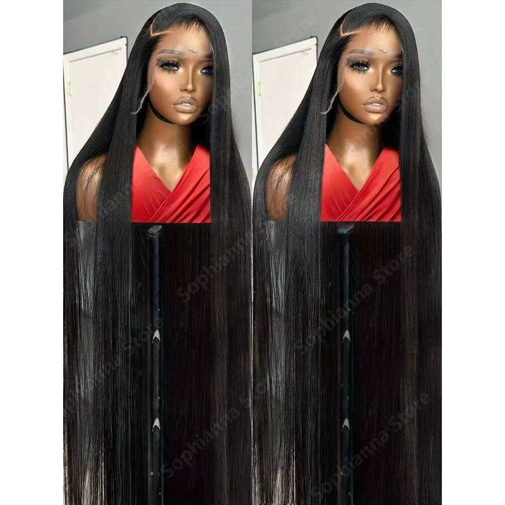 250 density 13x6 HD Transparent Straight Frontal Human Hair Wigs 30 40 Inch 13x4 Lace Front Wig PrePlucked For Women
