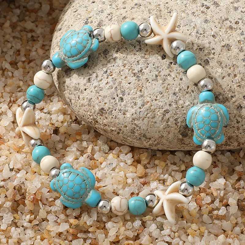 Bohemian Imitation Shell Beads Bracelet For Women Sea Star Turtle Woven Rope Bracelet Handmade Friendship Beach Holiday Jewelry W250526