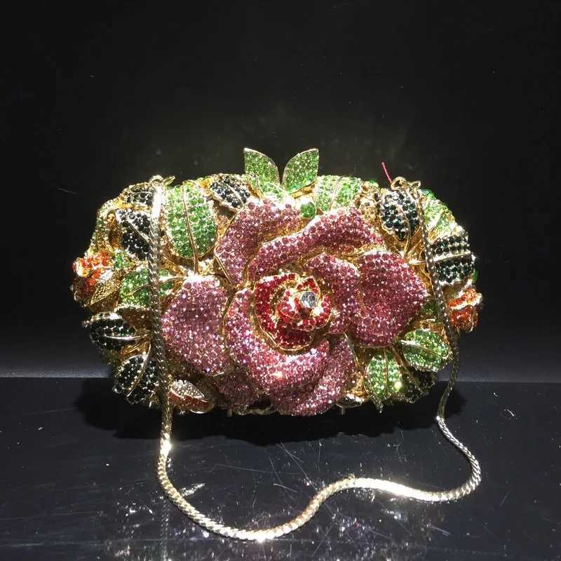 Elegant Rose Gold Rhinestone Evening Bag for Women Wedding Bridal Party Purse Luxury Diamond Handbag Designer Crystal Bags W250527