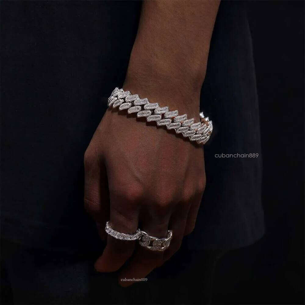 Master Rocks Jewelry Sterling Sier 15mm Hip Hop Bracelets Iced Out Vvs Moissanite Cuban Link Chain