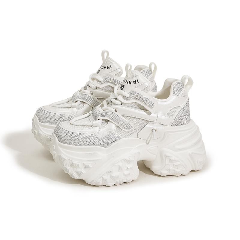 Designer Thick-Soled Dad Shoes for Women New Spring 2025 Breathable Mesh Water Diamond Casual Shoes Fashionable and Versatile Insole Height-Increasing