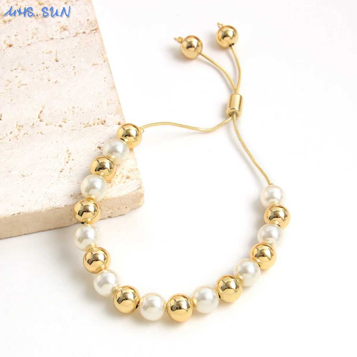 SUNSLL 10/8/6/4MM Pearl Beads Bracelets Minimalist Gold Plated Unisex Classic Adjustable Banquet Jewelry Gifts Women Girl W250526