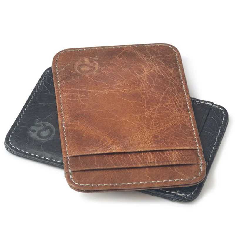 Wholesale Genuine Leather Convenient ID Pocket Bank Case Vintage Thin Card Wallet Men Cash Bag Slim Bus Card Holder Z250527