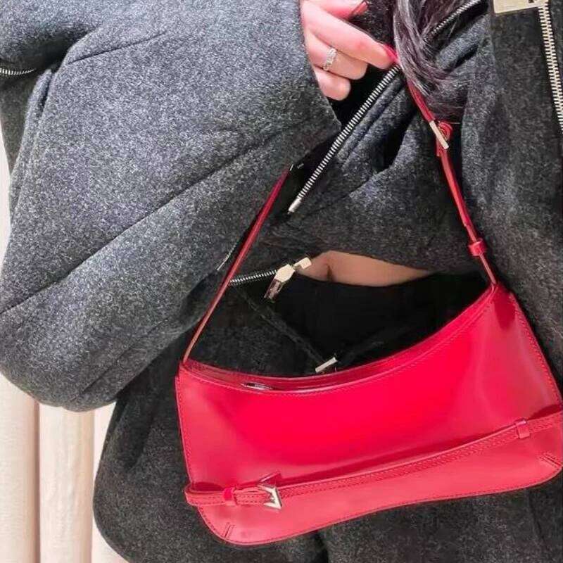 Women's Bags Designer 1Pc French Niche Design Cowhide Shoulder Handbag Women's High-End Party Red Wedding Fashion Handheld Underarm Bag