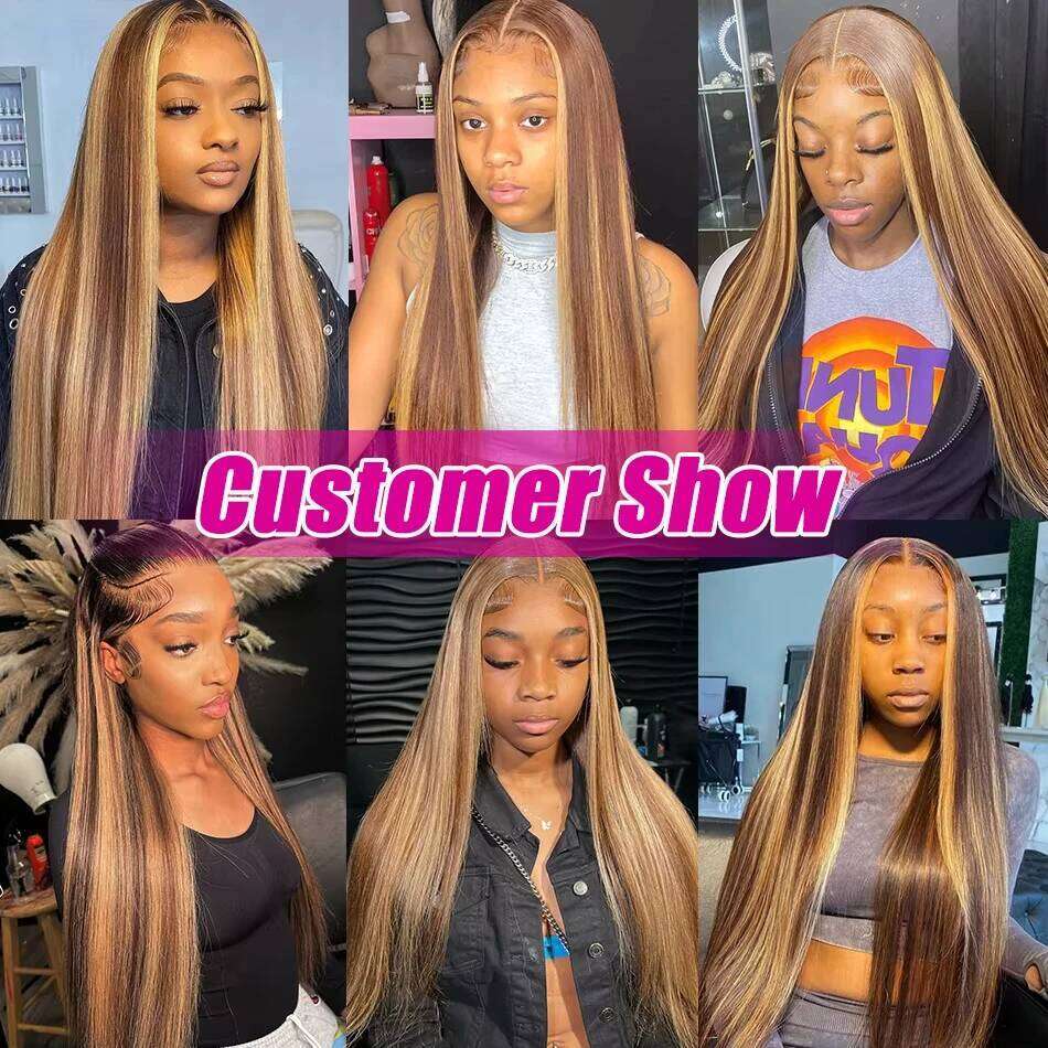 13x6 HD 250% 30 40 Inch Highlight Blonde Ombre 4/27 Bone Straight Front Human Hair Wigs Brazilian 13x4 Lace Frontal Wig