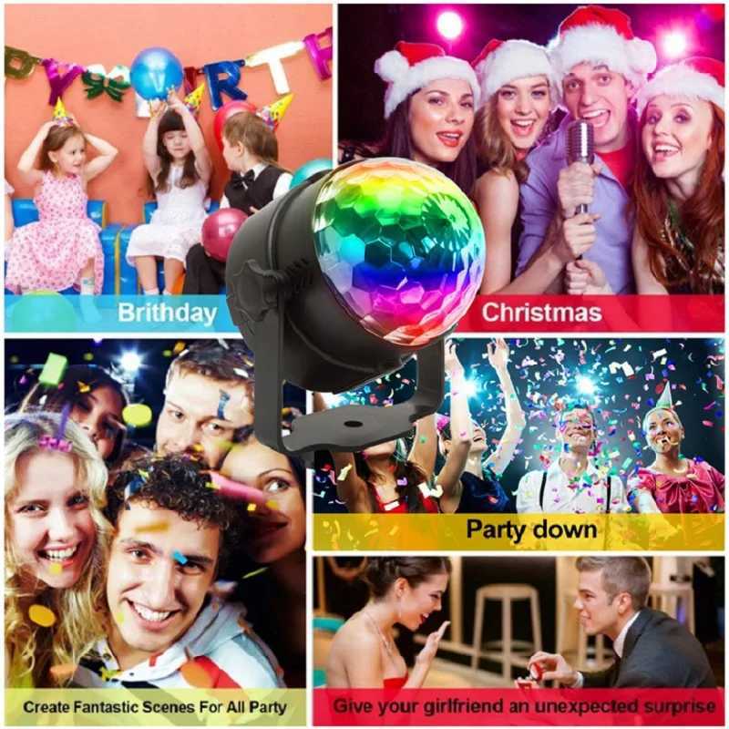Music Sync LED Stage Disco Light With Remote Control Christmas Atmosphere Rotating Ball Lamp for Party Home KTV DJ Bar XmasXJ250527