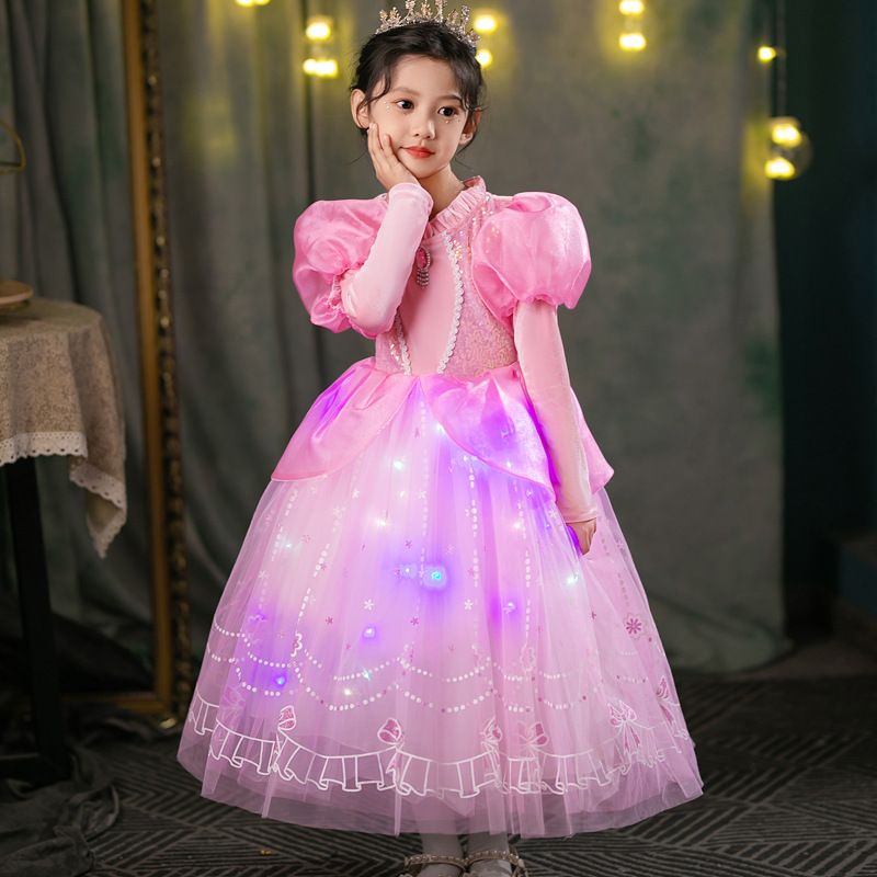 DISNEY infant designer clothes kids designer clothes Frozen Elsa Princess Pink dress with puffy skirt for little girl birthday princess outfit.
