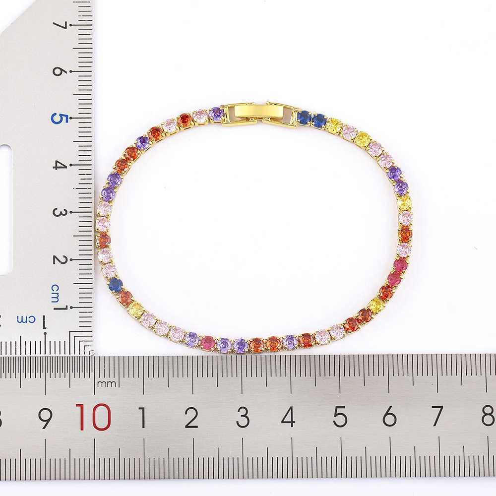 Nidin Tennis Chain Bracelet for Women Luxury Handy 4 Claws Mosaic Cubic Zirconia 6 Rainbow Colors Fashion Party Jewelry Gift W250526