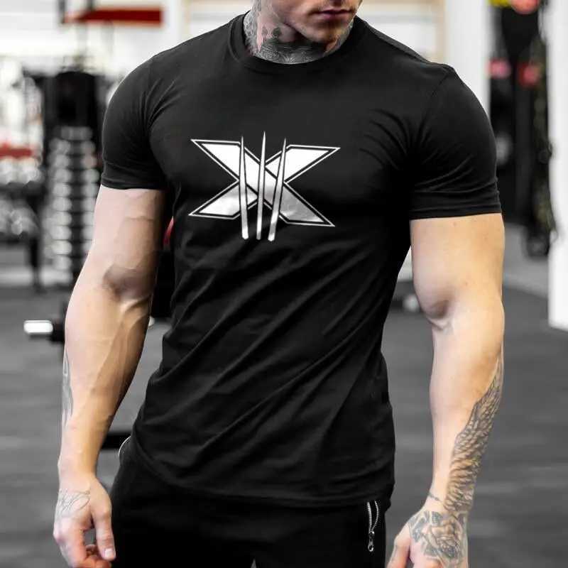 Mens Gym Fitness Clothing Man Cotton Sports Short Sleeve T-shirt Running Training Slim Printed Shirt Sweatshirt Casual Tops Z250527