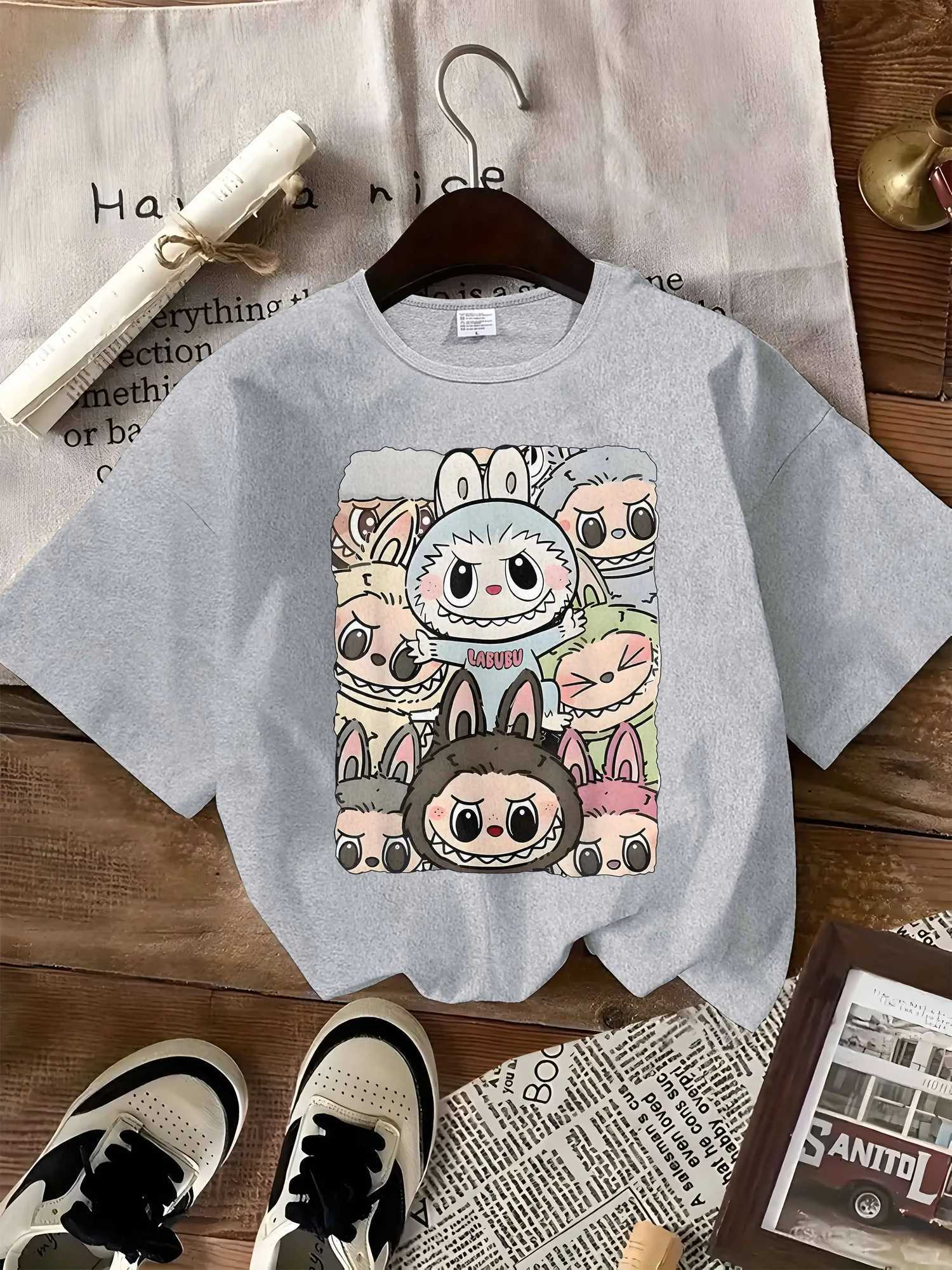 Cute Labubu Design T-shirt With A Classic Labubu Pose Is Suitable For Womens Casual Sportswear Perfect For All Seasons harajukuT250527
