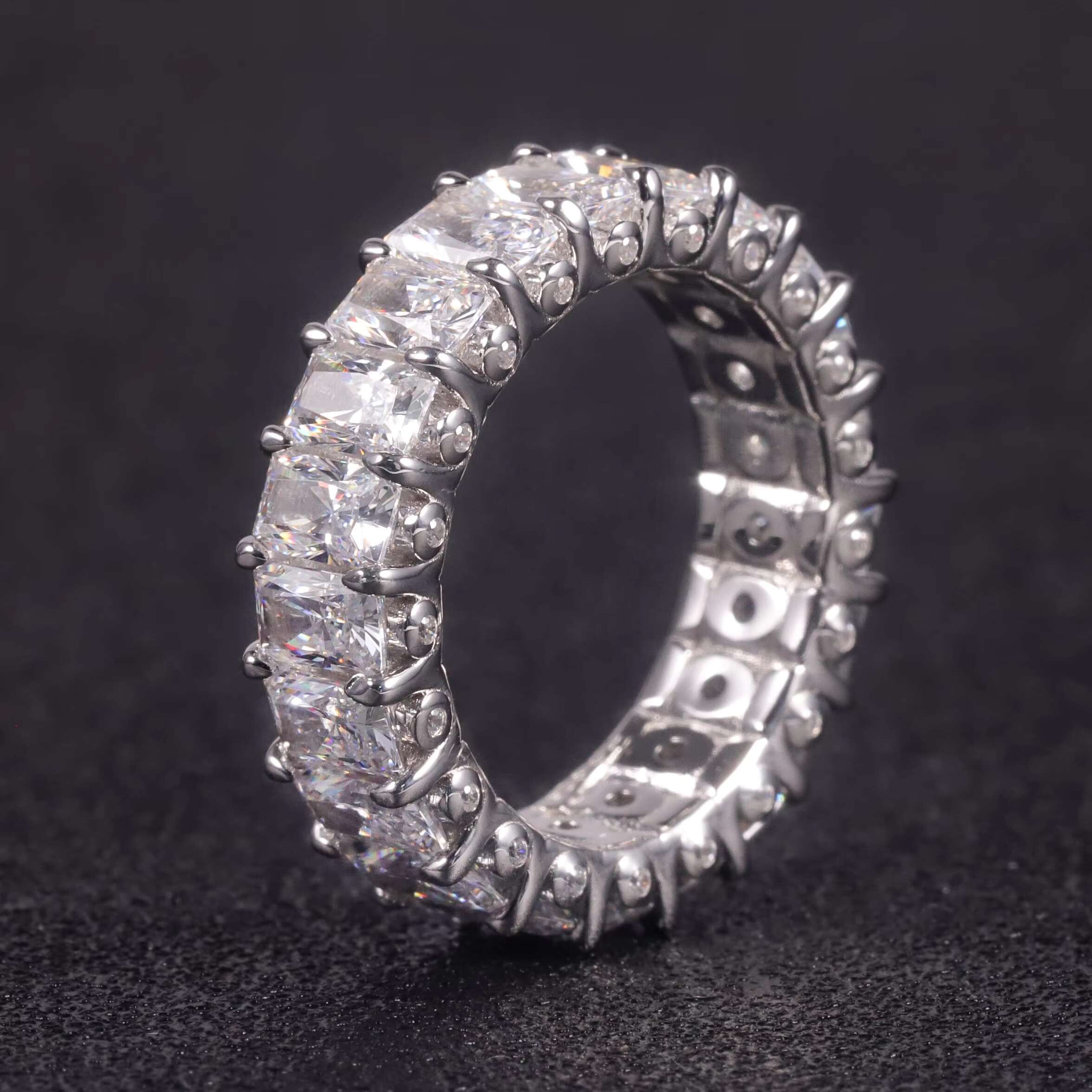 OL1422 Abiding Fine Jewelry Radiant Cut 3x5MM Moissanite Diamond 925 Sterling Silver Engagement Eternity Band Ring