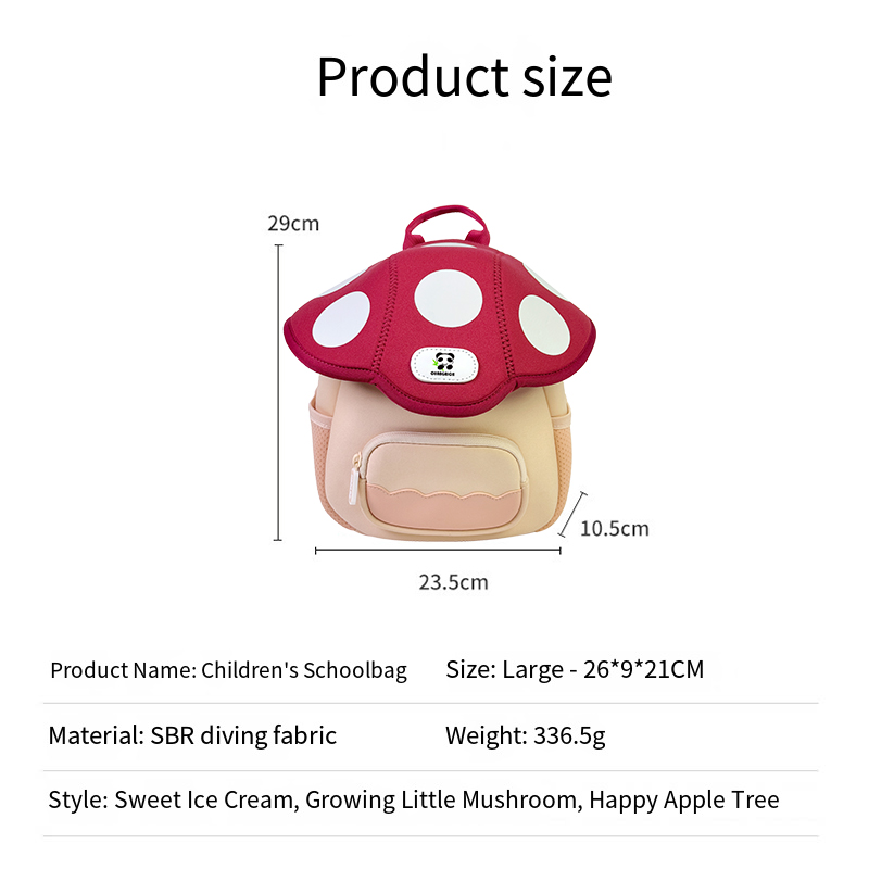 Cute Mushroom Print Childs Daypack Fun & Stylish School Accessory for Youngsters