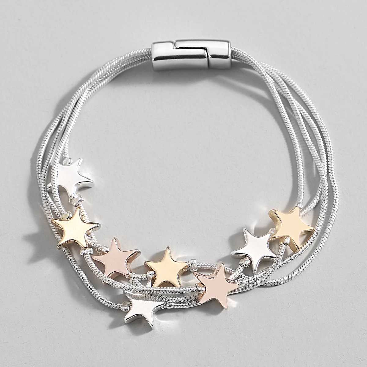 ALLYES Triple Color Star Bracelet for Women Cute Sky Star Multilayer Silver Color Snake Chain Bracelets Bangles Charm Jewelry W250526