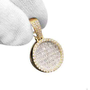 Round Moissanite Pendant Gold Finish Iced Out Hip Hop Necklace For Men VVS Cluster Charm Jewelry Urban Style Baguette Dia