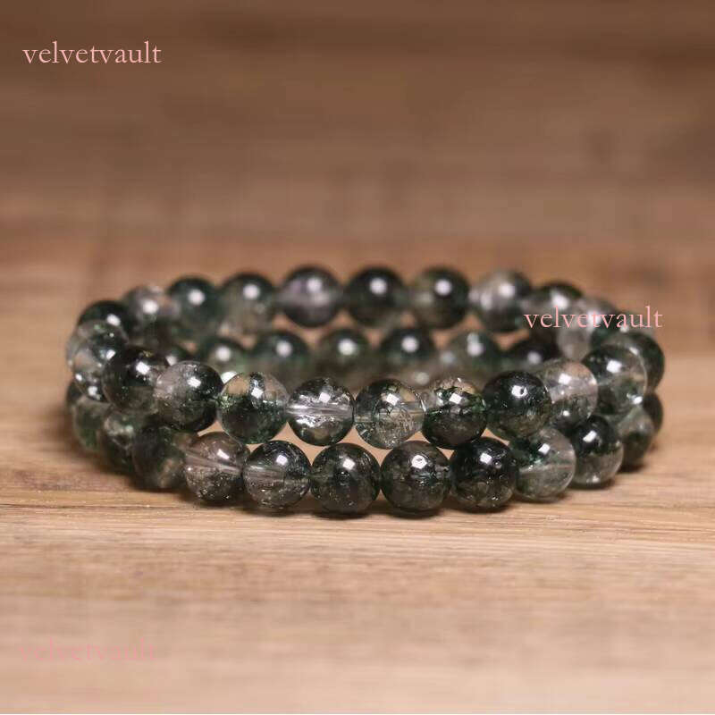 Natural Green Crystal Beaded Phantom Quartz Healing Energy Bracelet Unisex Elastic Yoga Meditation Beads