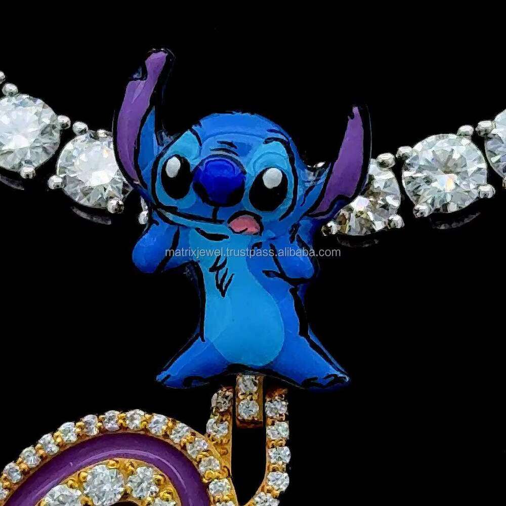 New Color Enamel Iced Out in Sterling Sier 14KT Gold Plated Moissanite Dias Pendant with cartoon 3D Bail