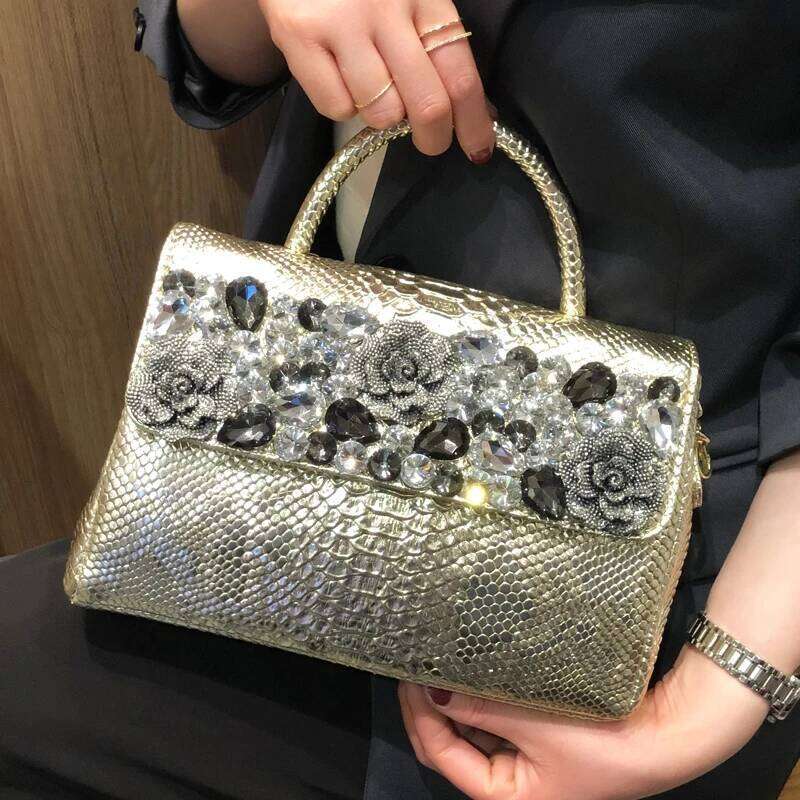2023 Fashion Brand Women Handbags Small Female Leather Dias Shoulder Crossbody Bag Rhinestone Portable Evening Bags