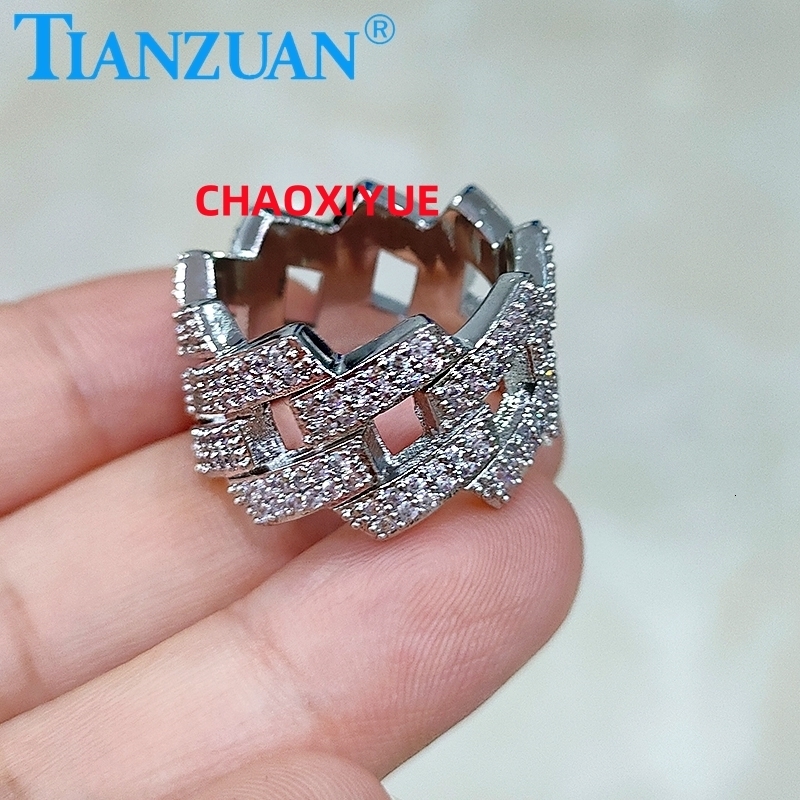 14mm Sterling 925 Silver Two Rows Solid Hip Hop Moissanite Ring Men Women Round Brilliant Diamonds Engagement Male Jewelry