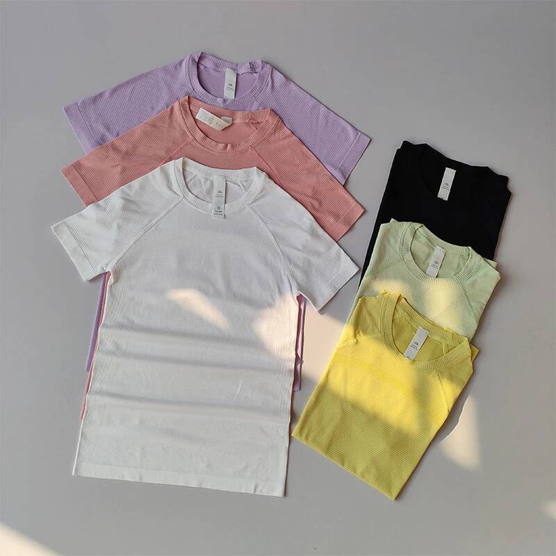 Seamless Nude Yoga Short-sleeved Sports Top for Women Quick-drying Elastic Breathable Fiess Suit Running Pilates Loose