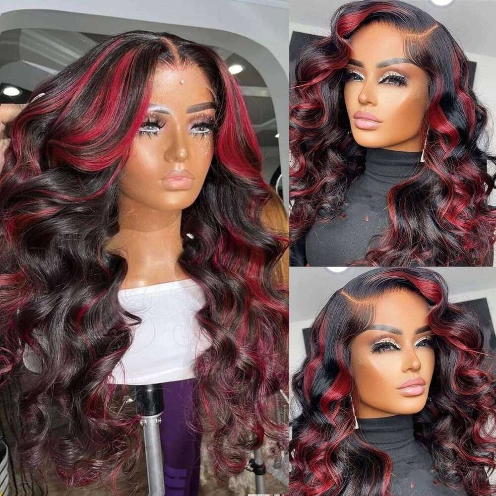 Body Wave Colored Bury Highlight 250% 1b/99j 13x4 HD Front Human Hair Wigs Brazilian 30 32 Inch 13x6 Lace Frontal Wigs