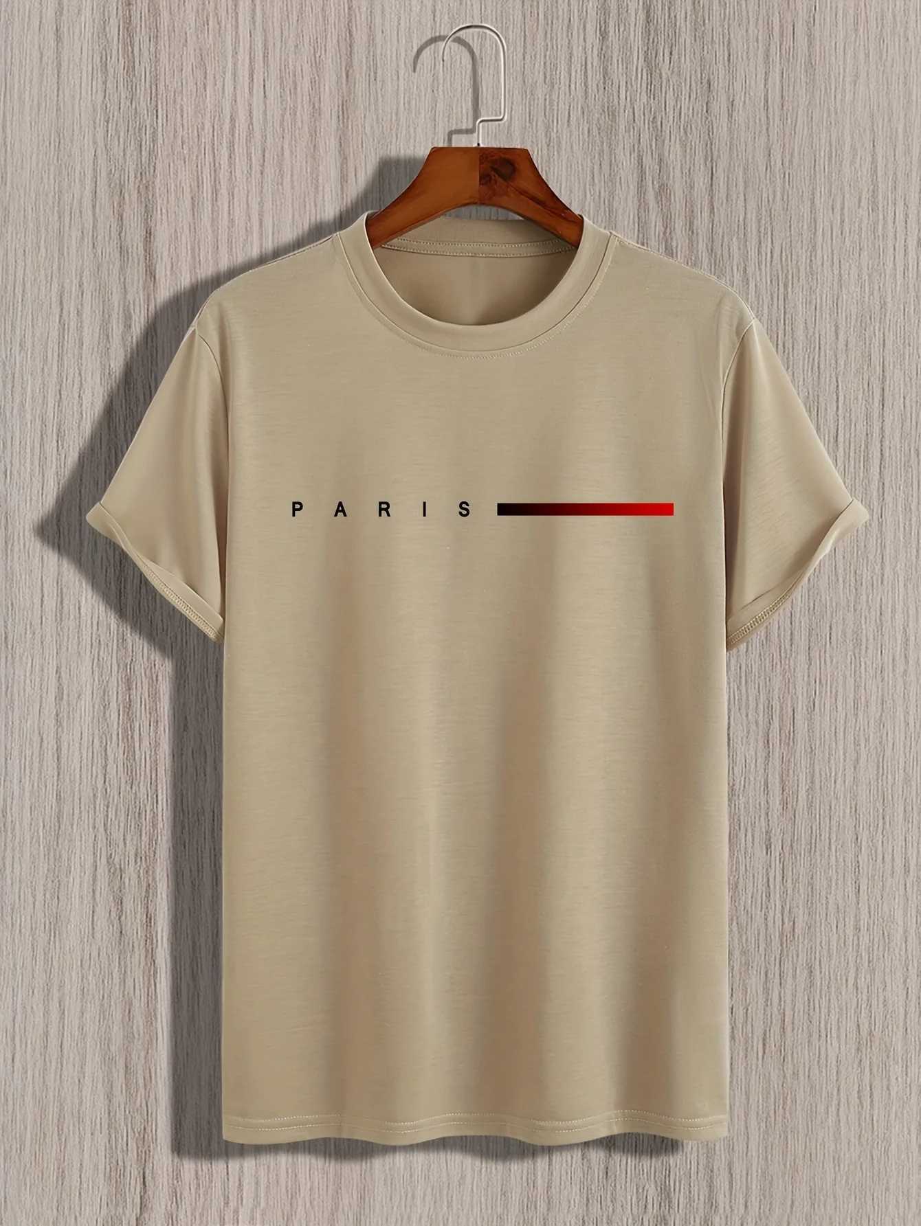 Mens 100% cotton summer loose PARIS Creative Letter print casual slim fit round neck short sleeved T-shirt top Z250527