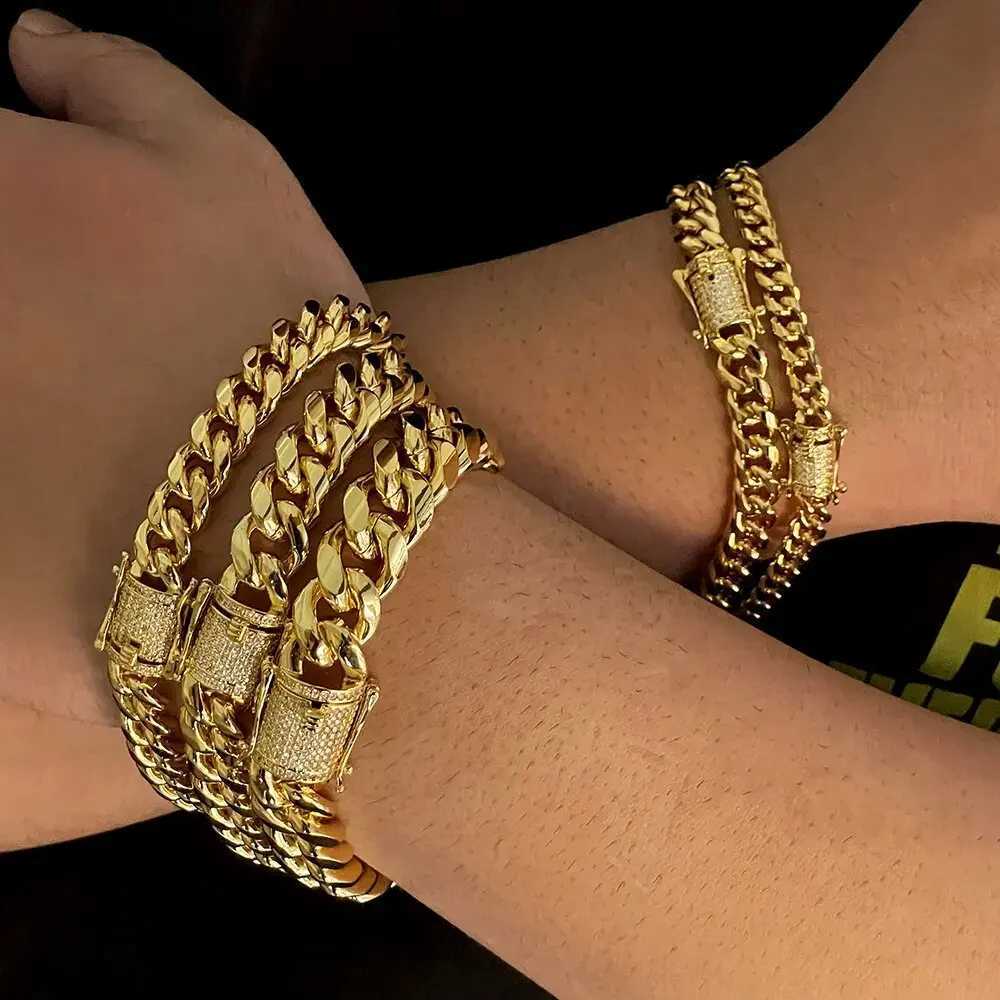 Iced Out CZ Hip Hop Stainless Steel 18k Gold Plated Cuban Link Bracelet for Women Men Luxury Bracelets on Hand Jewelry Gifts W250526