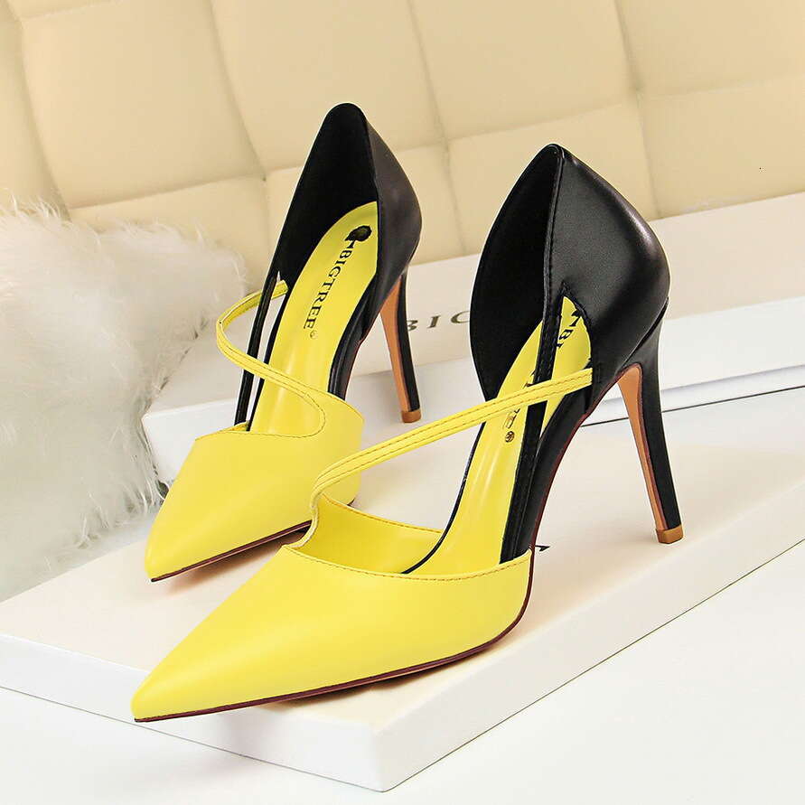 Fashionable and Sweet High Heels Women's High Heels Shallow Mouth Pointed High End Color blocked High Heels Women's Shoes Sandals