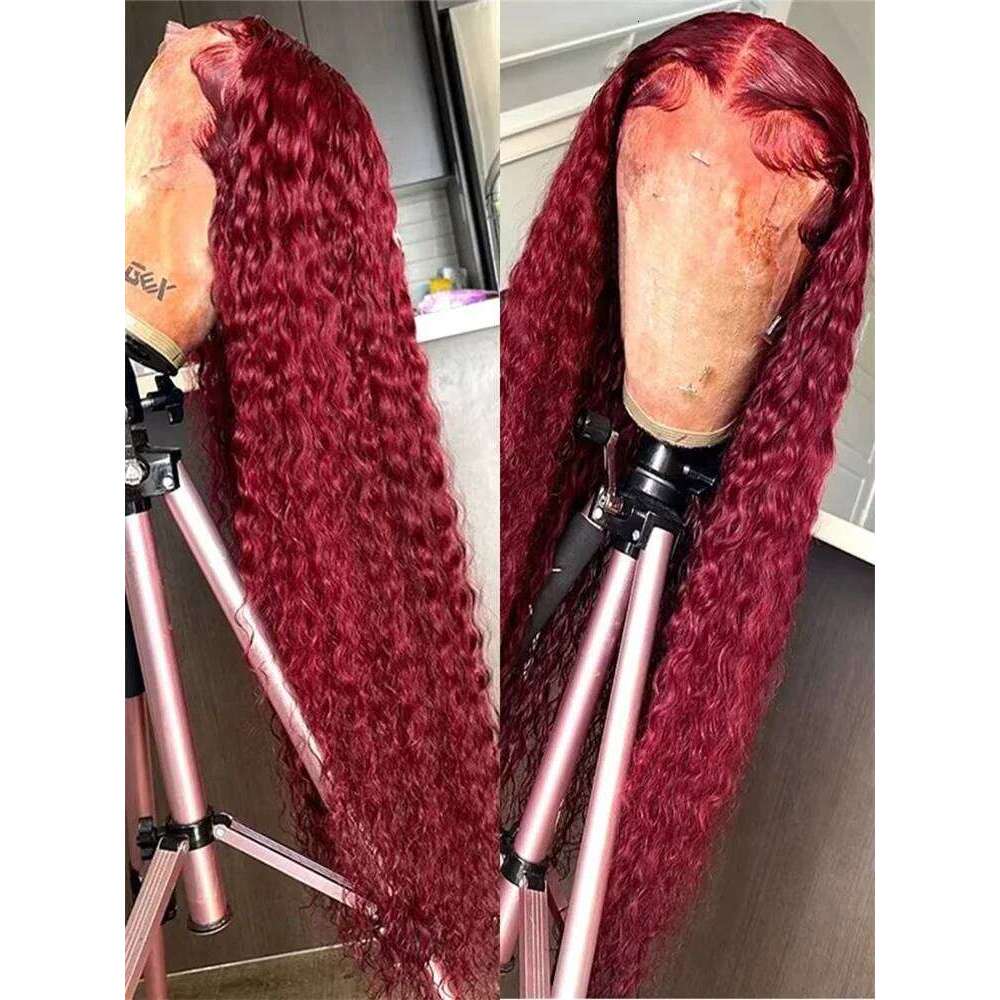 13x6 HD Frontal Wig Transparent 13x4 99J Bury Curly Lace Front Red Colored Deep Wave Human Hair Wigs