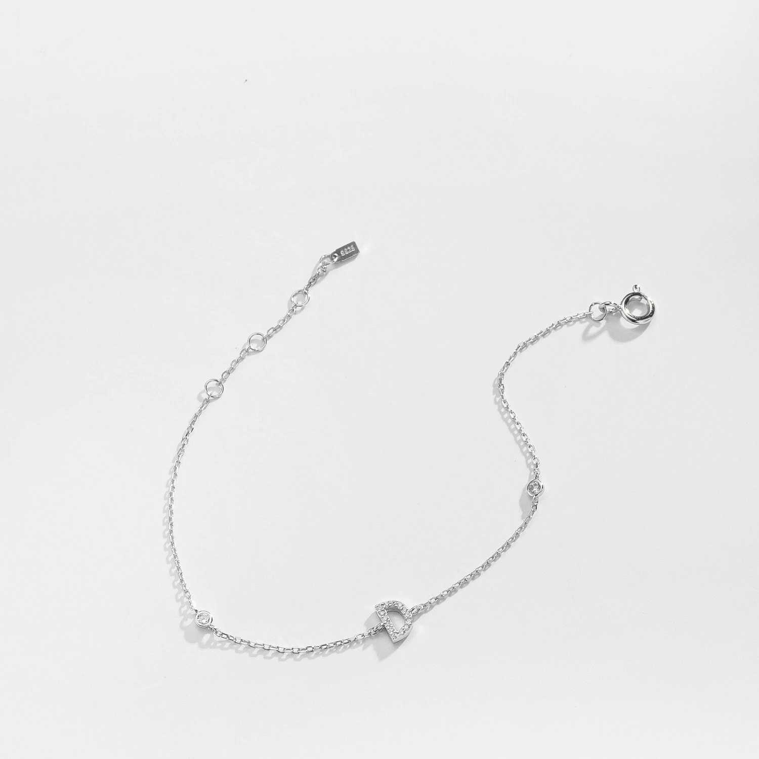 VEWANT 925 Sterling Silver Monogram Letter A - Z Initial Charm Chain Bracelet Luxury Wedding Crystal Fine Jewelry W250526