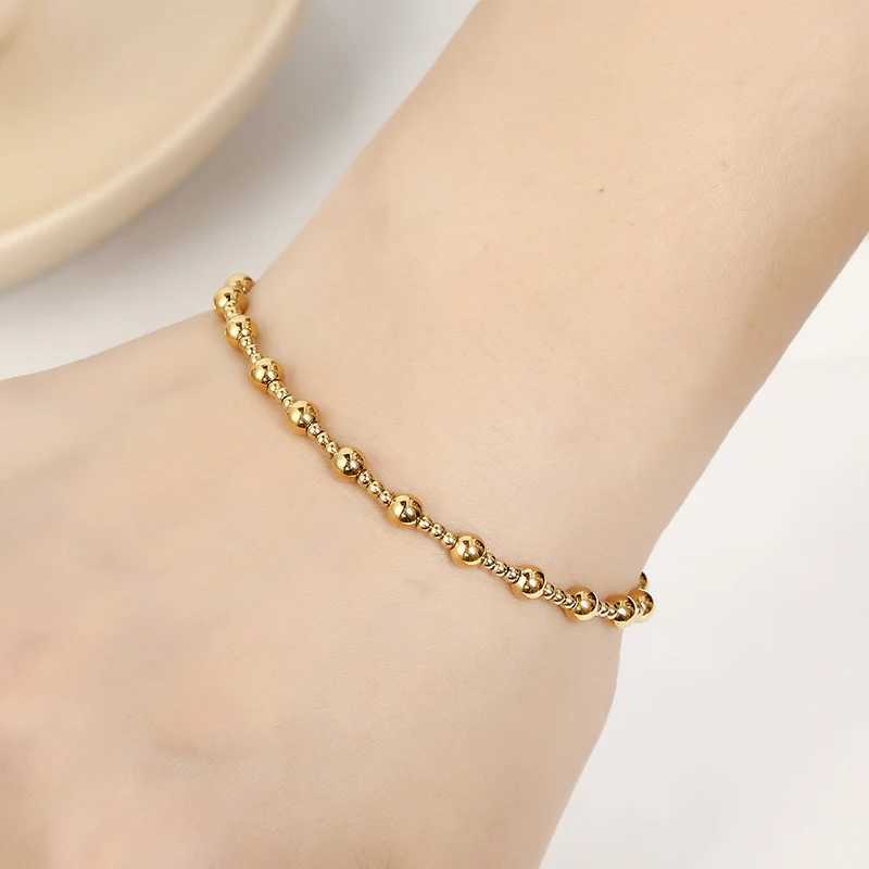 High-Quality Metal Stainless Steel Smooth Ball Waterproof Jewelry Exquisite Mini Beaded Elastic Bracelet Womens Daily gifts W250526