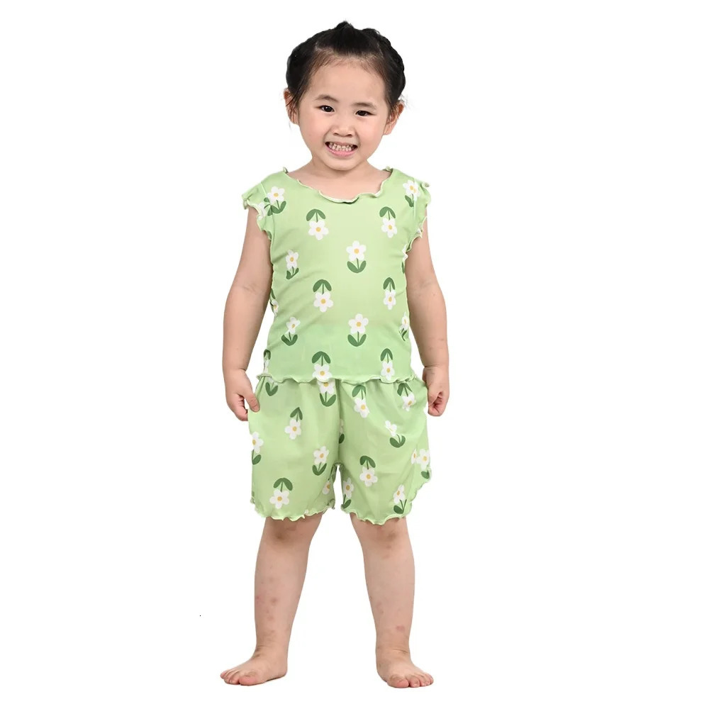 Summer Pajama Baby Girl Clothes Shortsleeved suit for Girls Cute Childrens Set Floral Sleeping Pajamas Casual 250527