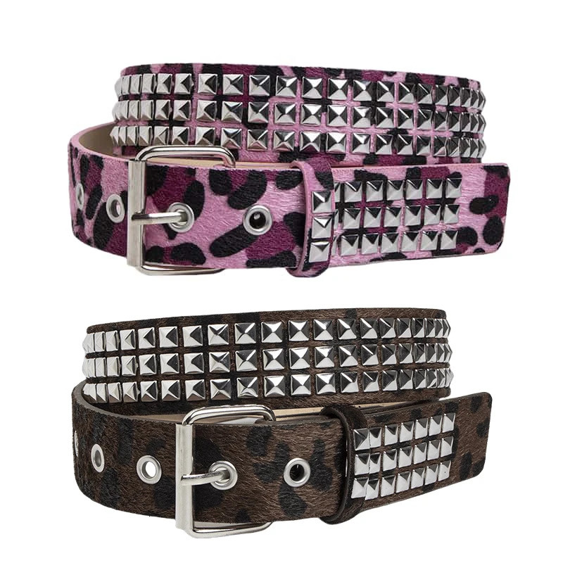 Punk Pink Fur Rivets For Womens Belt Hip Hop Y2k Girls Jeans Accessories Girdle Goth Retro Brown Pin Buckle Pu Waistband 250520