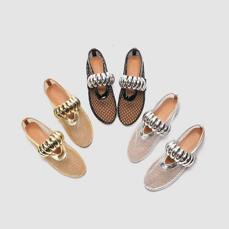 2025 Metal Buckle Elastic Mesh Ballet Flat Slip-On Large Size Mary Jane Women Shoes