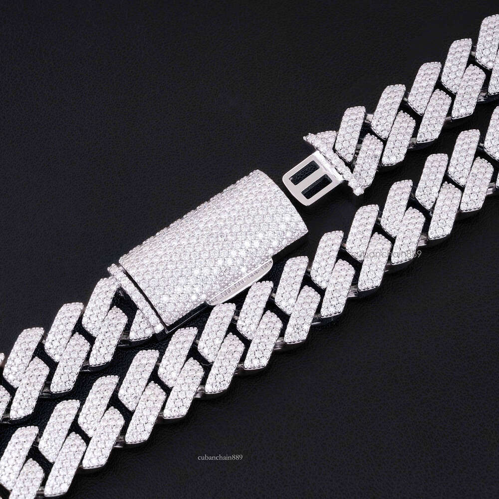 in Stock Sier Hip Hop Jewelry VVS Moissanite Cuban Chains with Certificate Wholesale Bulk Inverse Necklace