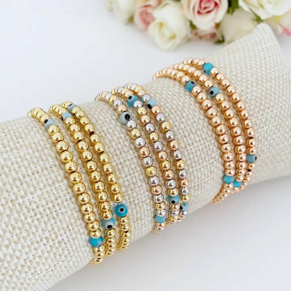 KKBEAD Bracelets 18K Gold Plated Waterproof Evil Eye Bracelet Beaded Stretch Jewelry for Women Accessories Pulseras Mujer W250526
