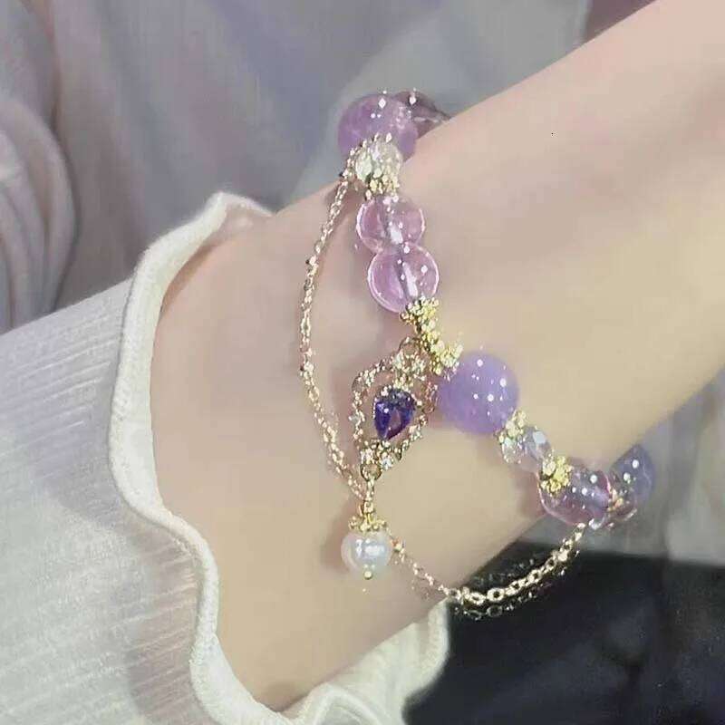 Light Purple Glass Crystal Beaded for Women Chic Butterfly Tassel Pendant Bracelets Sweet Girl Wrist Jewelry designer bag