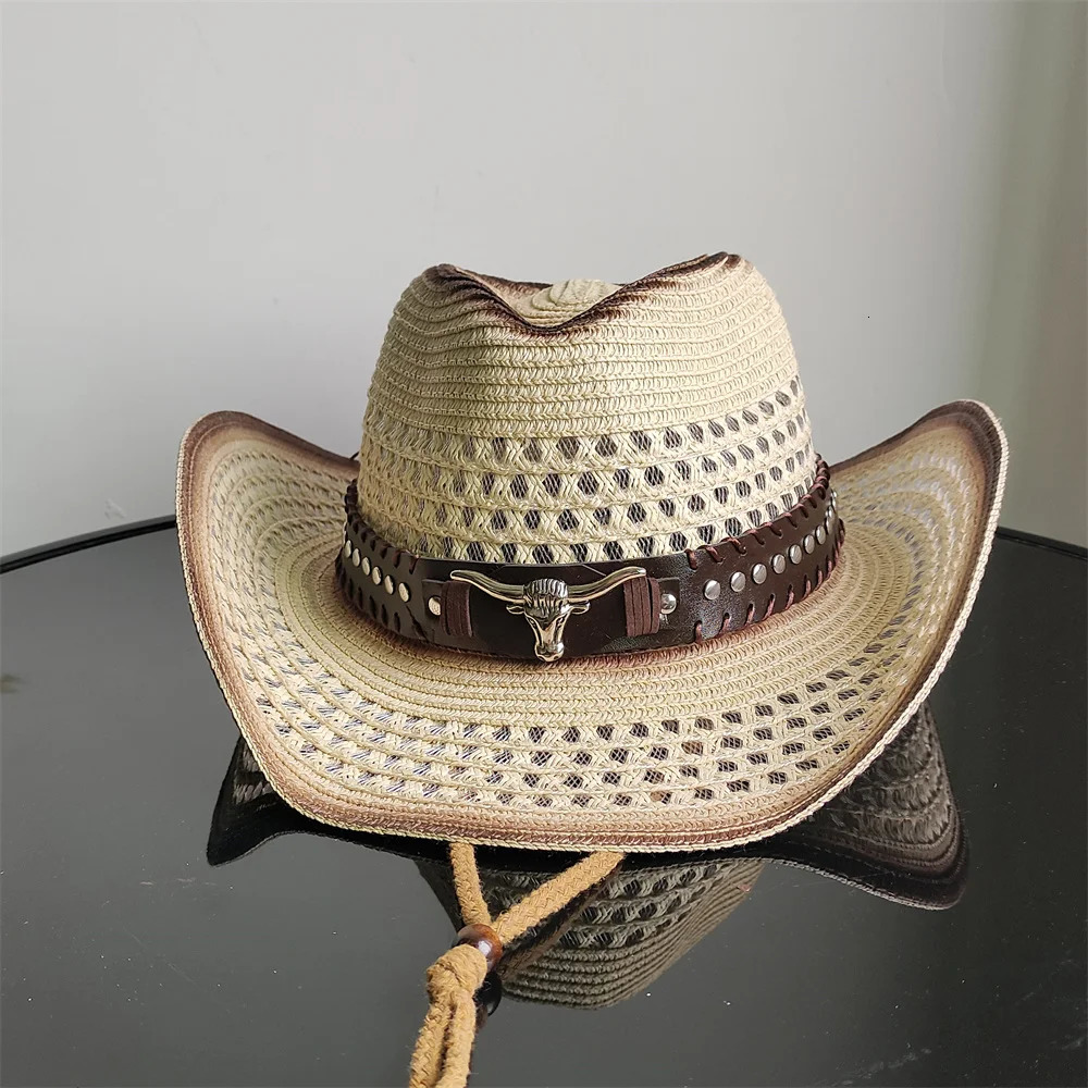 Holllow Cowboy Straw Hat Women Men Summer Handmade Vintage Hollow Western brim Sun Protection Fisherman Mountaineering Bohemian 250526