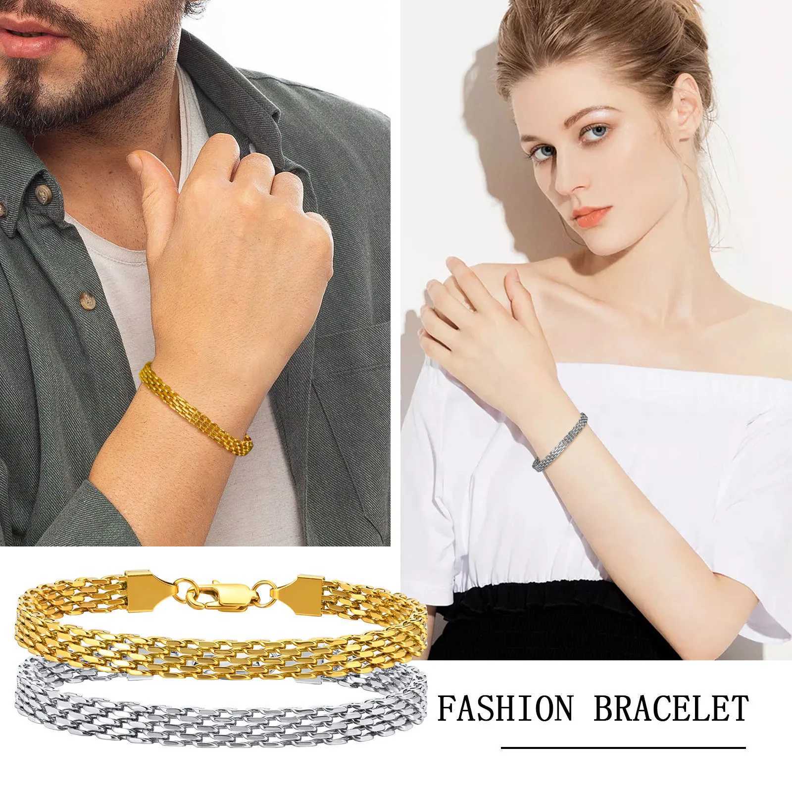 Chain Bracelet For Women Men Mesh Link Stainless Steel Bracelet Gold Plated Minimalist Stackable Jewelry W250526