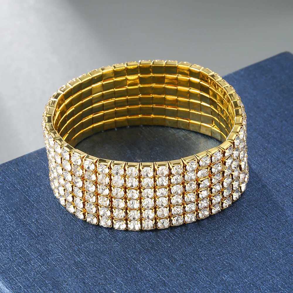 Fashion Shiny Multilayer Full Rhinestone Bracelets for Women Personality Gold Silver Color Elastic Bracelet Wedding Jewelry W250526