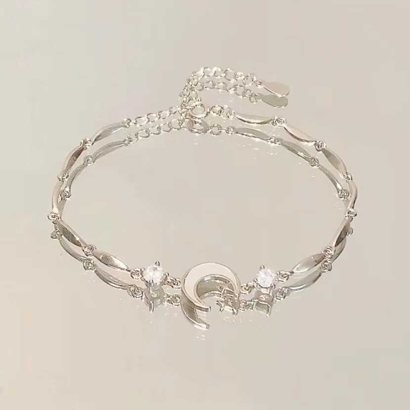 Silver Color Zircon Bracelet For Women Girls Shiny Crystal Bracelets Moon Cherry Butterfly Pendant Bangles Wristband Jewelry W250526