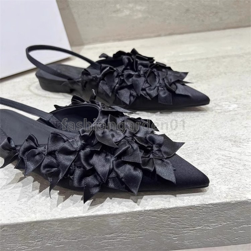 free shipping designer sandals womens flats heels sandal summer yellow black satin face classic fashion bowknot pointed toe ankle strap single shoes l