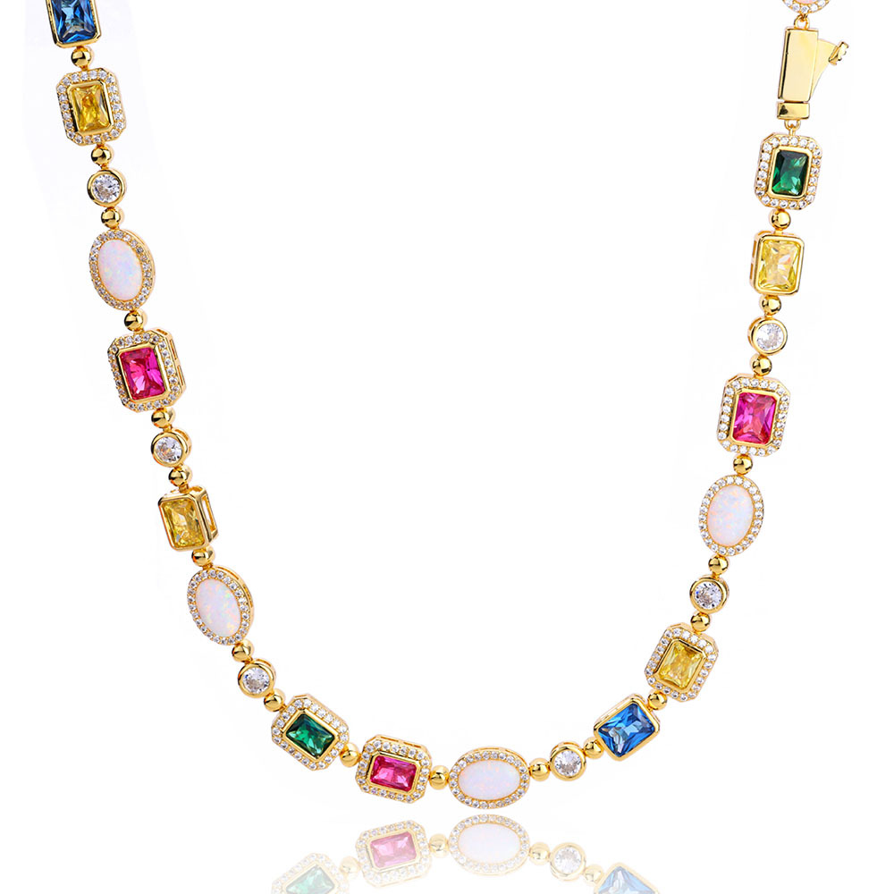 Jewelry designer rainbow geometric glittering Mosan necklace multicolor round oval gemstone platinum electroplating necklace unisex free distribution.
