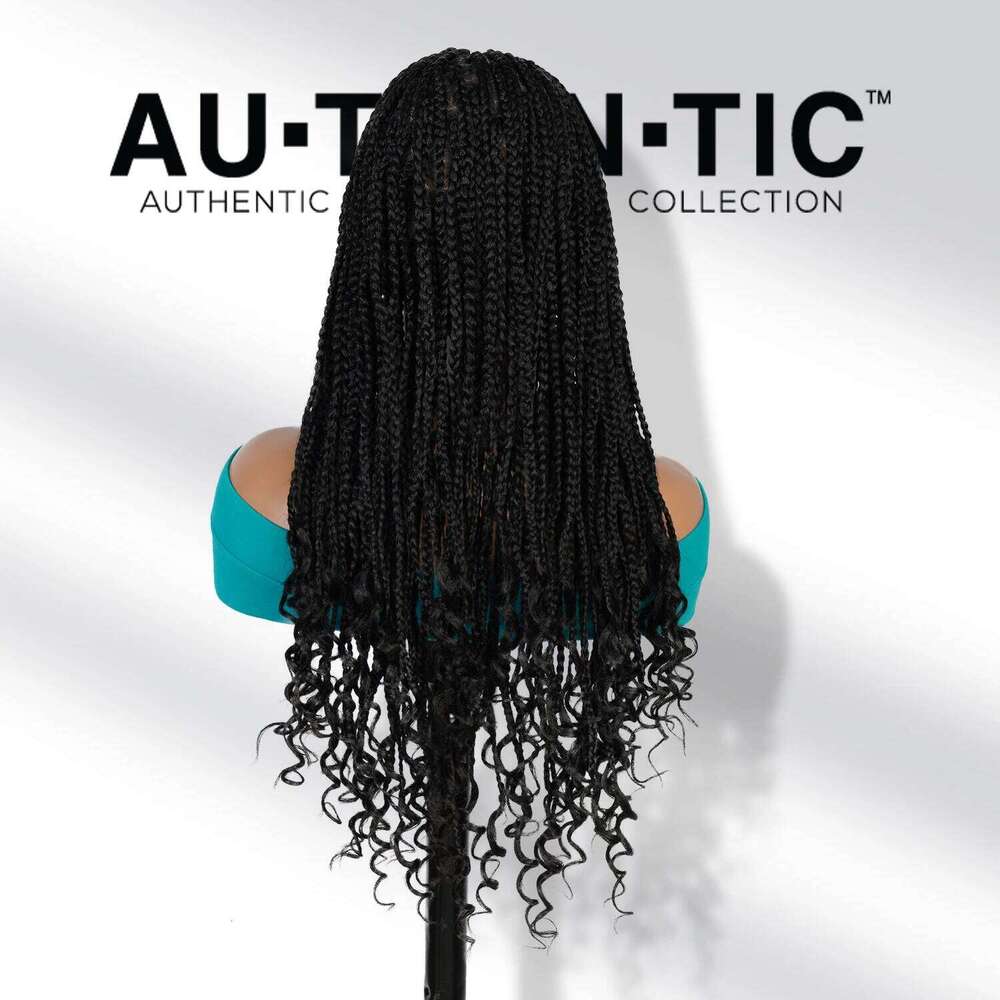 Authentic Glueless Full Lace Braided Wig Medium Knotless Goddess Box Braids Loose Curly Tips 1B 24" BW Unit7