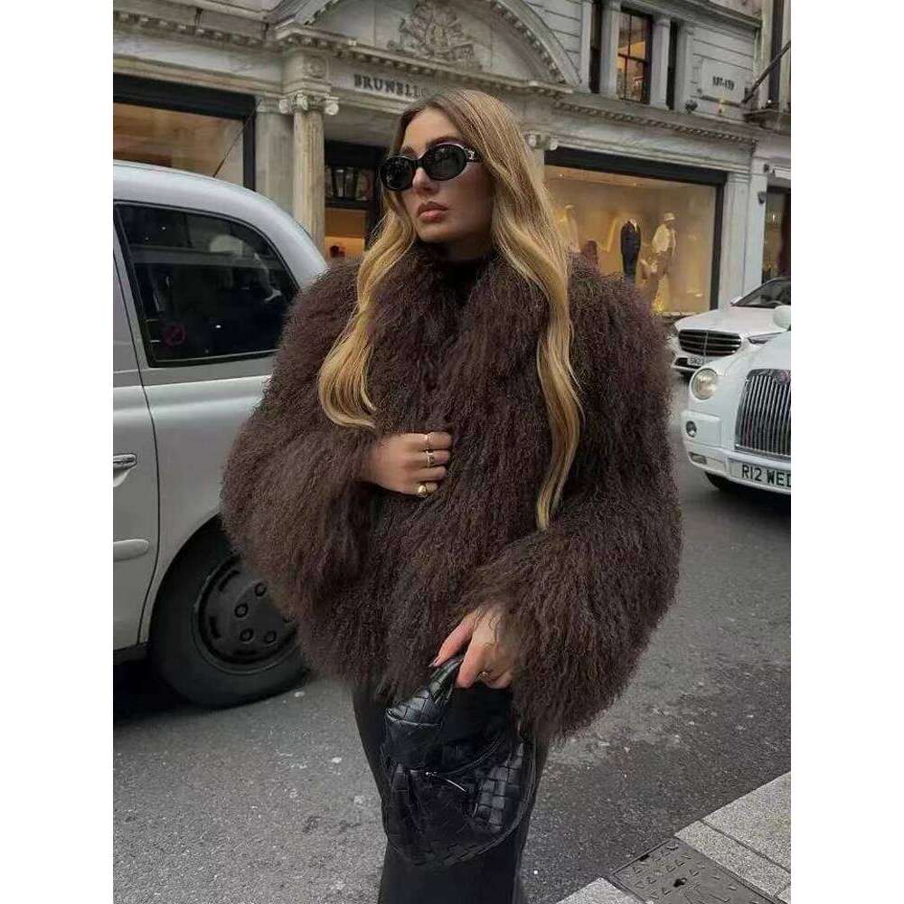 Winter New Fashion Solid Fluffy Coat Women High Street Lapel Collar Faux Fur Jacket Female Casual Overcoats