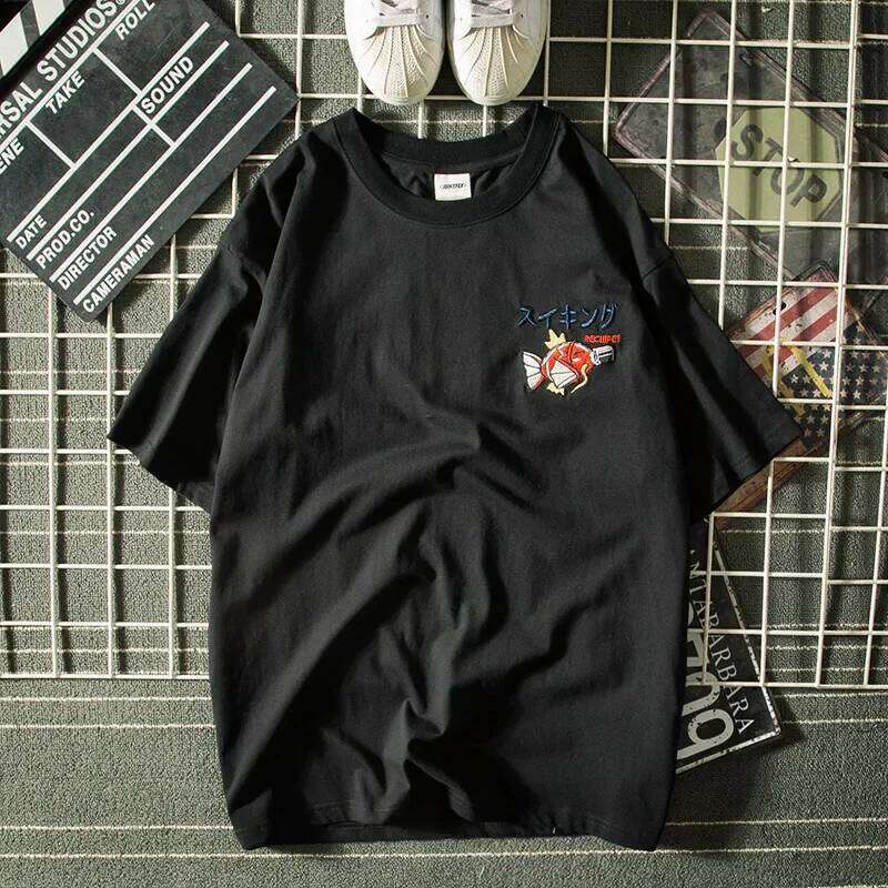 Summer Haruku Japanese Style Embroidery Small Octopus Short sleeved T shirt Men s Trendy Brand Street Loose Hip Hop Tee Top