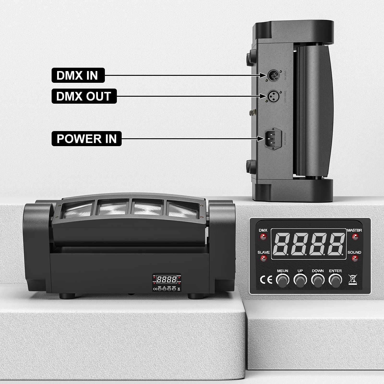 Fieryzeal 2PCS Mini LED Spider Beam Stage Lighting 8x10W RGBW Moving Head Light DMX 512 Spider Light for DJ Nightclub KTV Party XJ250527