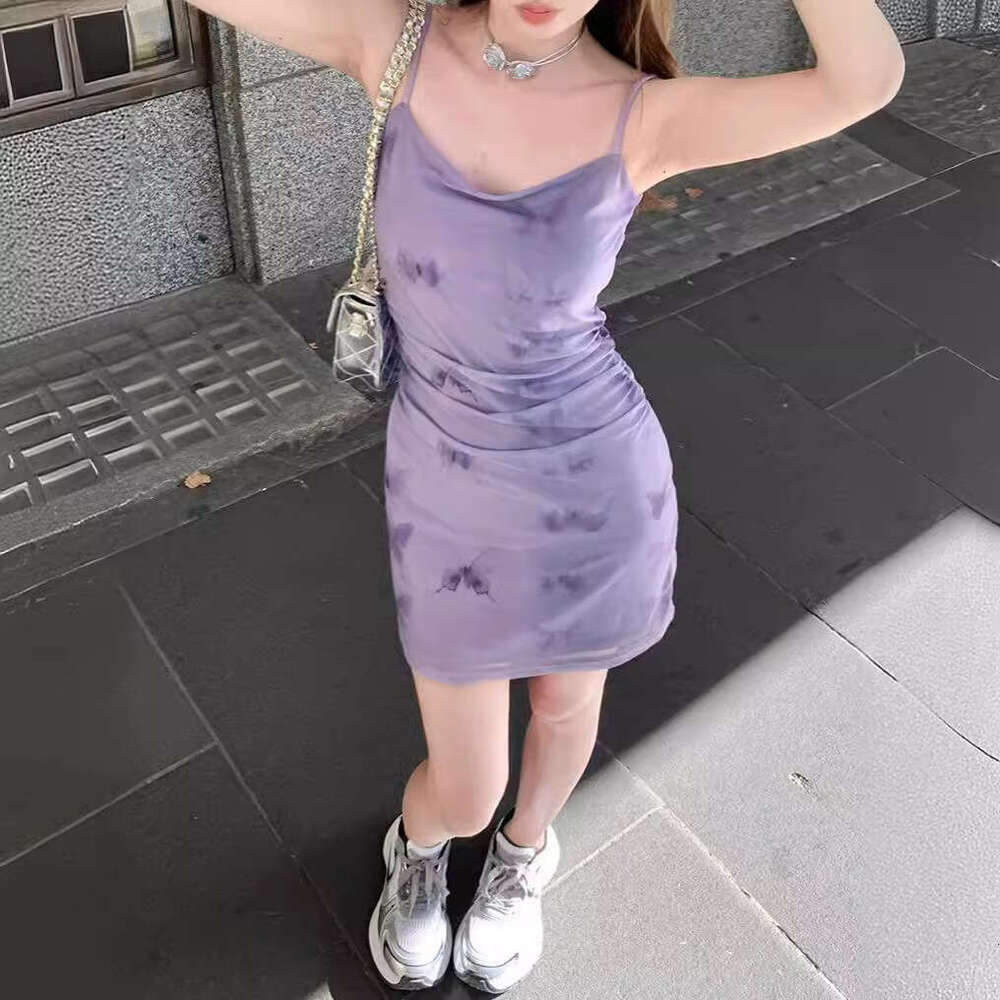 French Style Purple Floral Strap Women's Summer Beach Vacation Short Dress 2025 Early Spring New