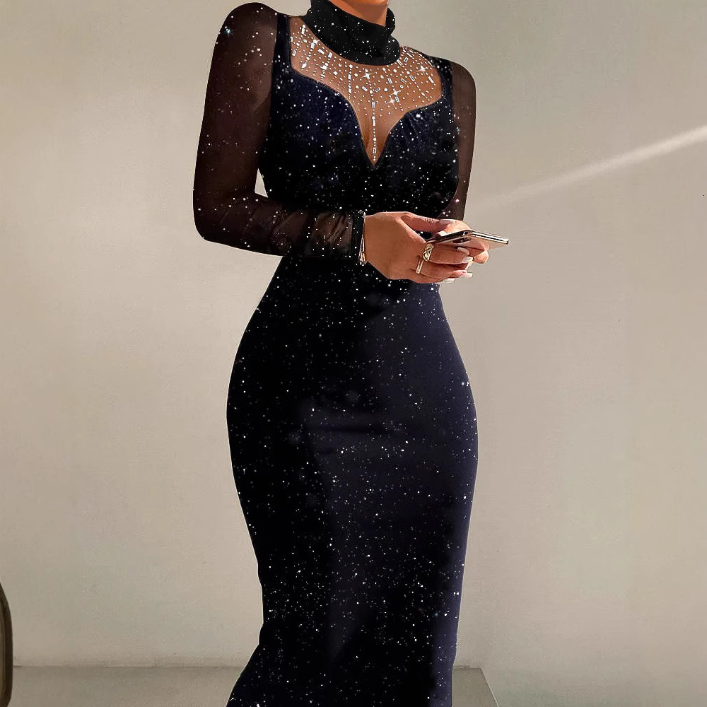 Dress sequin slim fit sexy long sleeved hip hugging skirt