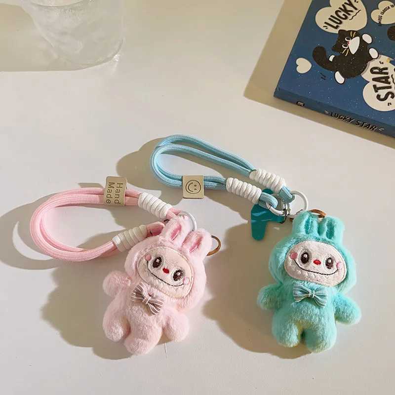 Cute Labubu Pendant Cartoon Anime Pink Rabbit Plush Doll Handchain Lanyard Mobile Phone Universal Decoration Bag Pendant Gift W250526