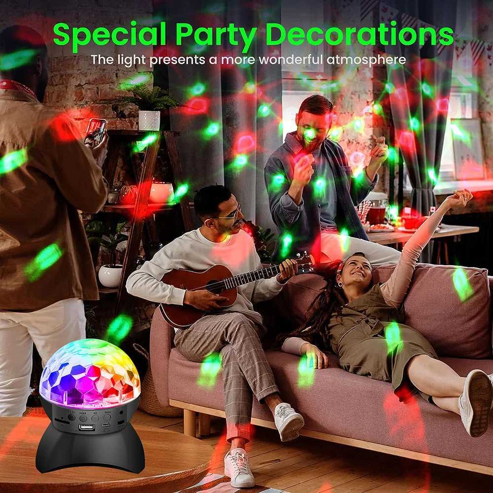 USB/Rechargeable RGB Disco Light Bluetooth Speaker Rotating Magic Ball Stage Lamp Projector Sound Activated DJ Party Decor Gift XJ250527